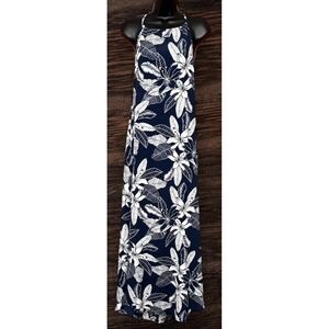 Entro Navy Blue Floral Maxi Lined‎ Dress Halter Sleeveless Open Back Size M NWT
